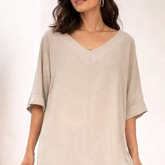 Soft Surroundings Boho Linen Blend Maxi Dress, L Lagenlook Oversized Resortwear - Picture 2 of 14